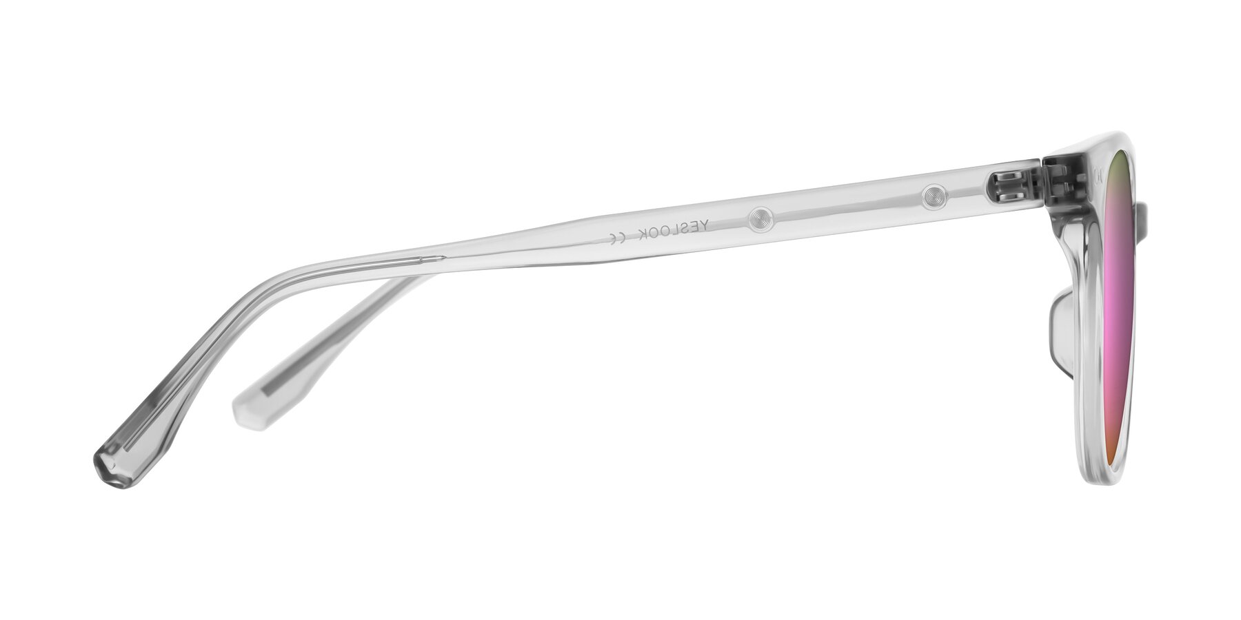 Side of Lozzuri in Transparent Gray with Pink Mirrored Lenses