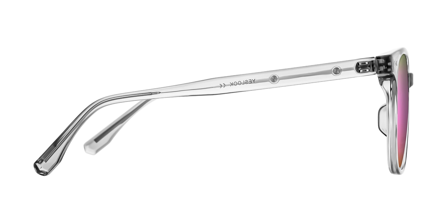Side of Lozzuri in Transparent Gray with Pink Mirrored Lenses