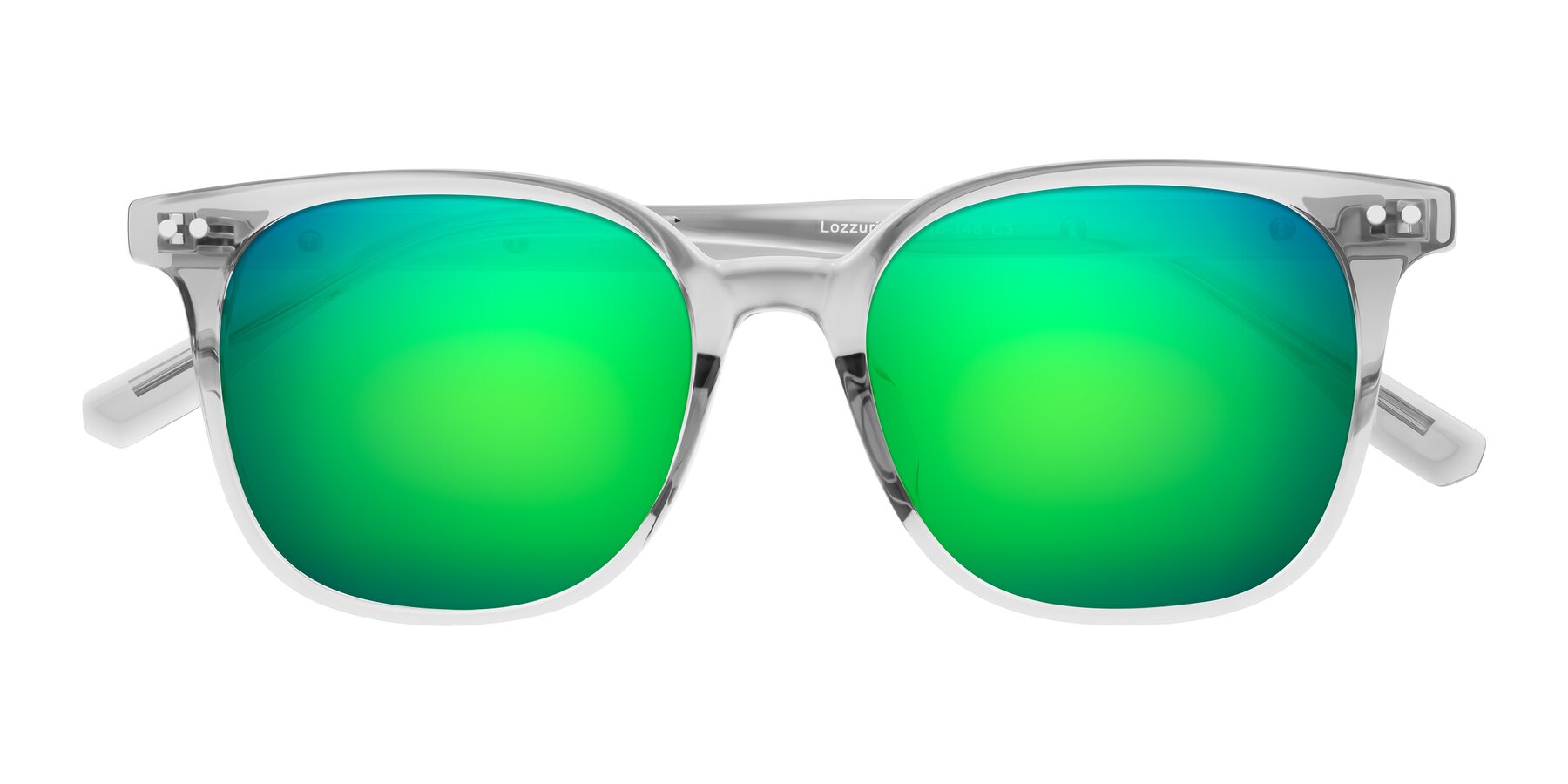 Folded Front of Lozzuri in Transparent Gray with Green Mirrored Lenses