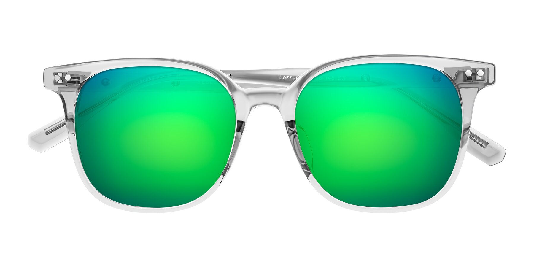 Folded Front of Lozzuri in Transparent Gray with Green Mirrored Lenses
