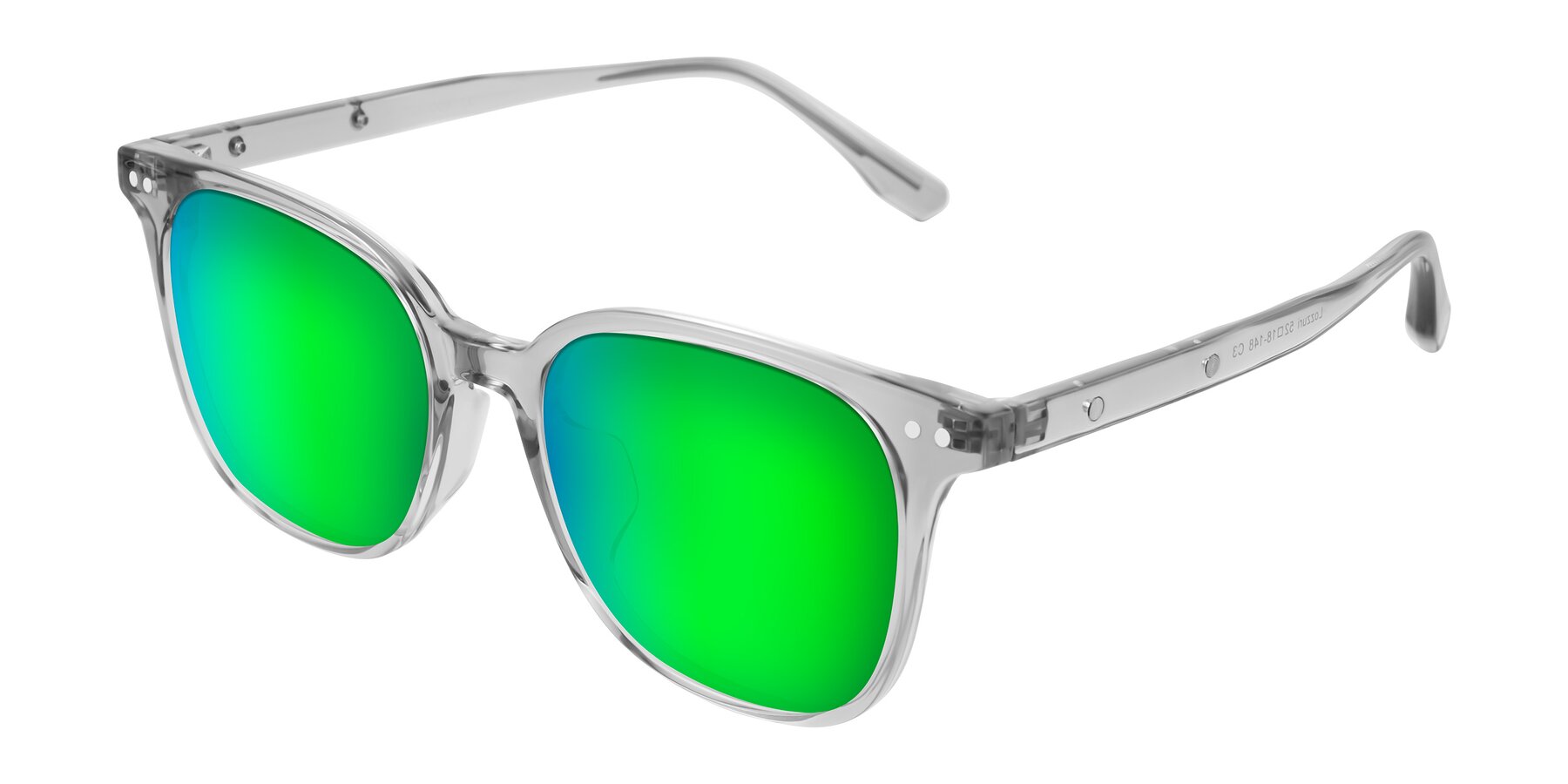 Angle of Lozzuri in Transparent Gray with Green Mirrored Lenses