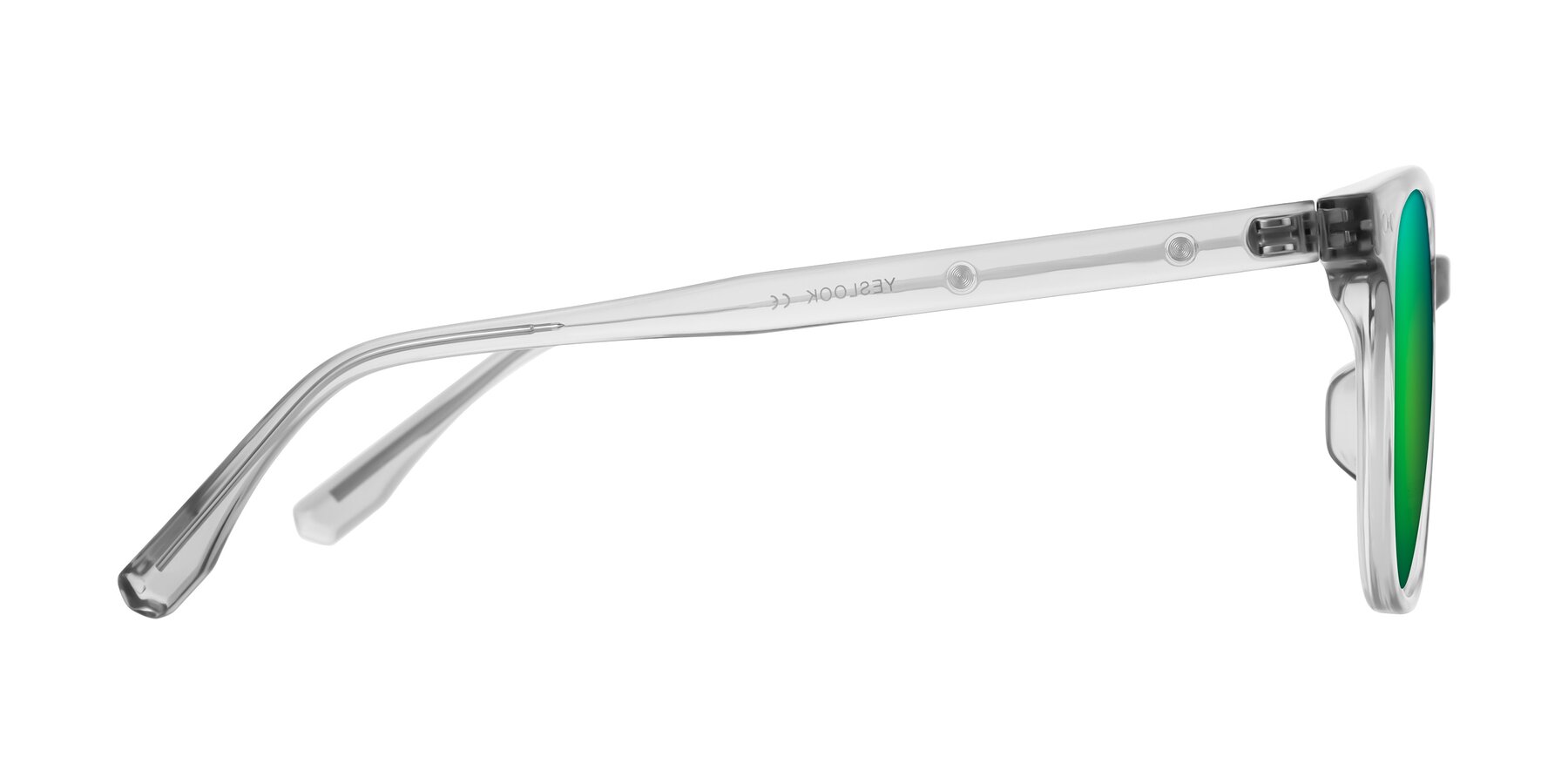 Side of Lozzuri in Transparent Gray with Green Mirrored Lenses