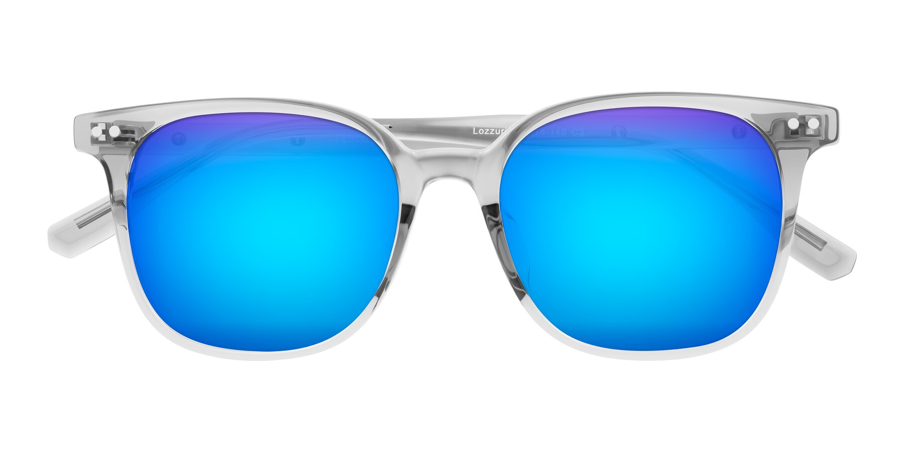Folded Front of Lozzuri in Transparent Gray with Blue Mirrored Lenses