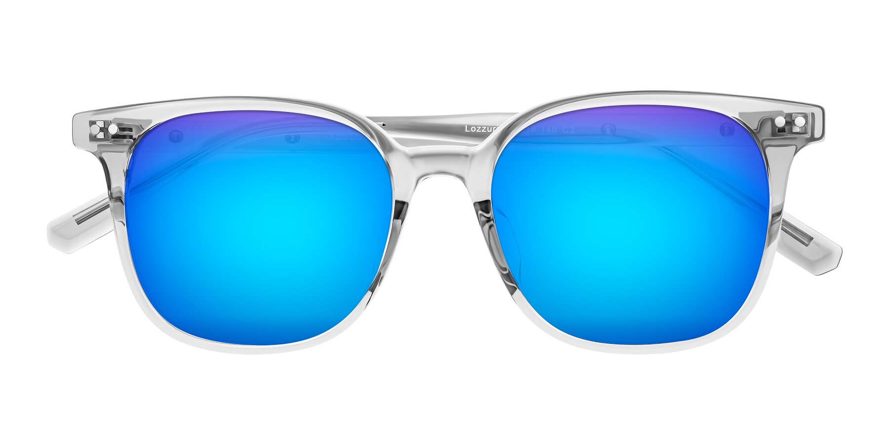 Folded Front of Lozzuri in Transparent Gray with Blue Mirrored Lenses