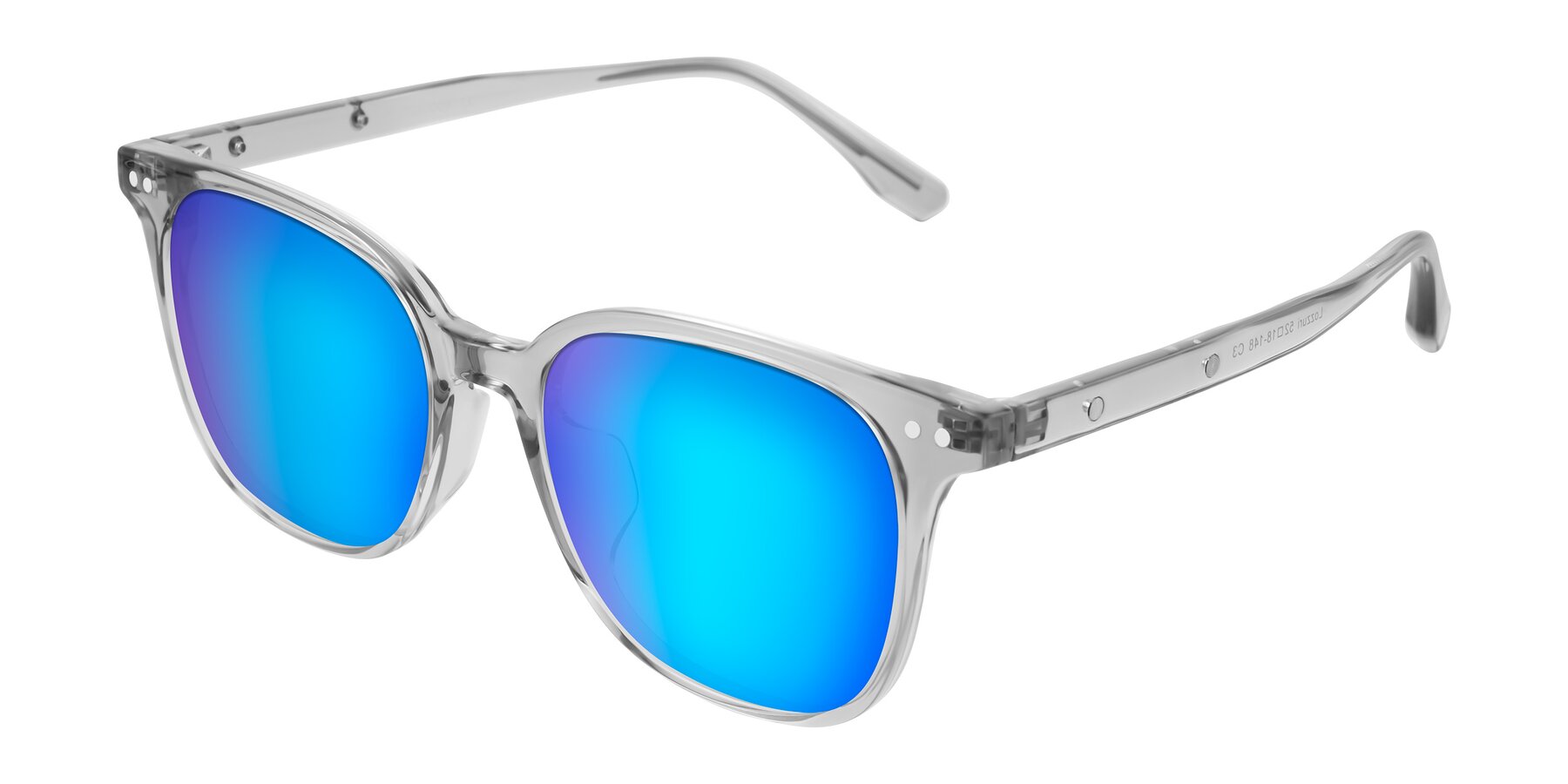 Angle of Lozzuri in Transparent Gray with Blue Mirrored Lenses