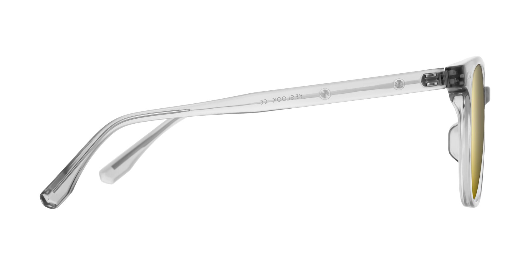 Side of Lozzuri in Transparent Gray with Gold Mirrored Lenses