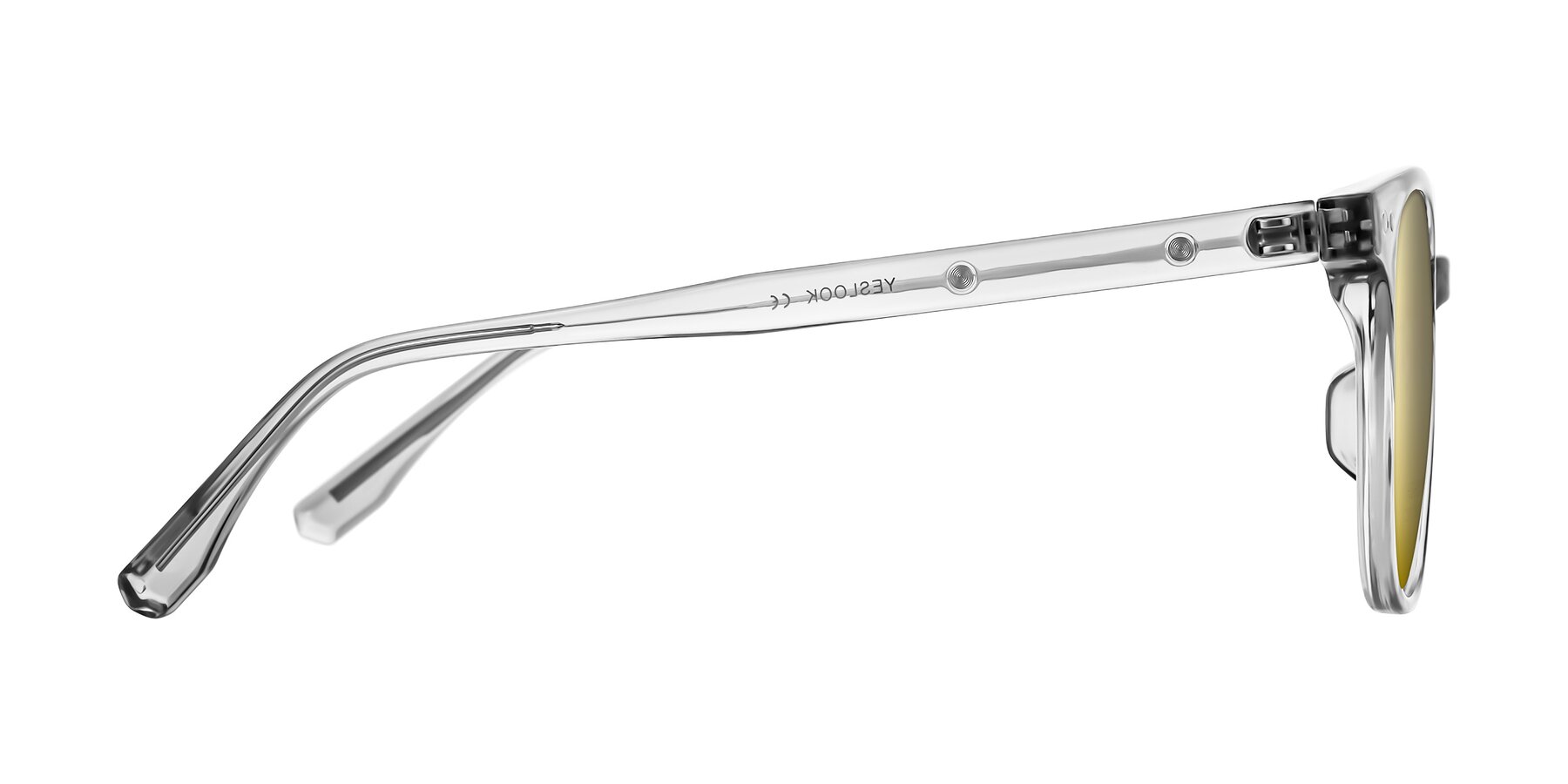 Side of Lozzuri in Transparent Gray with Gold Mirrored Lenses