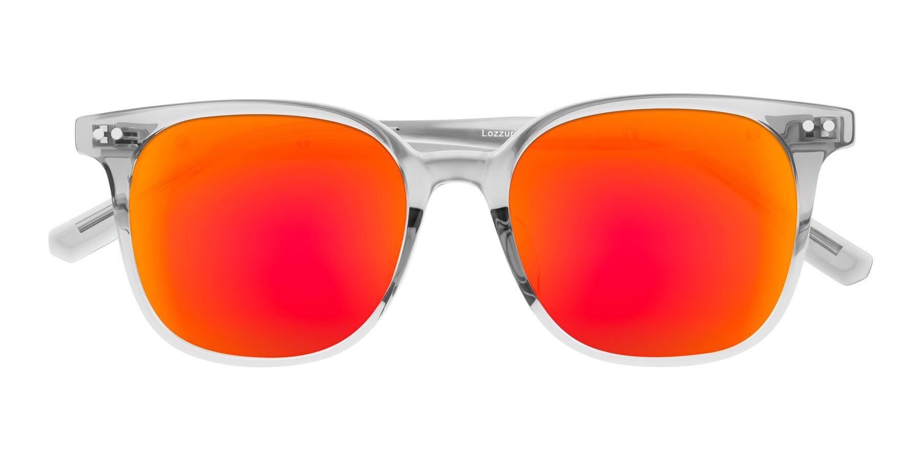 Folded Front of Lozzuri in Transparent Gray with Red Gold Mirrored Lenses
