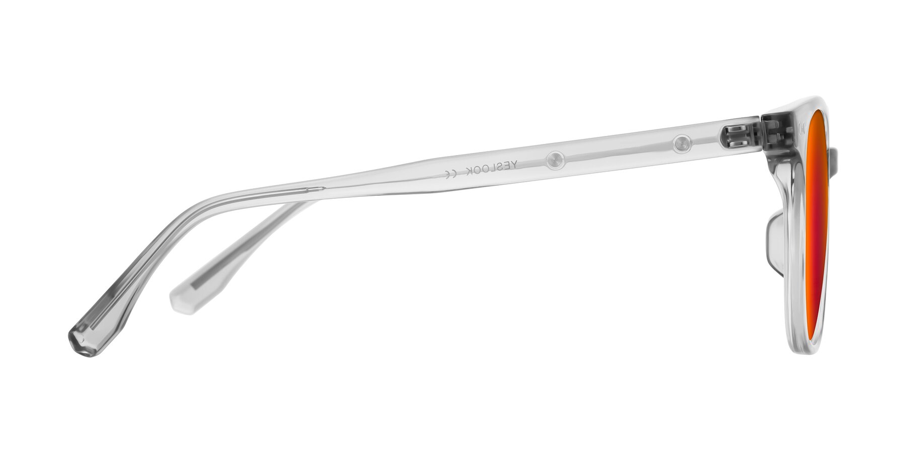 Side of Lozzuri in Transparent Gray with Red Gold Mirrored Lenses