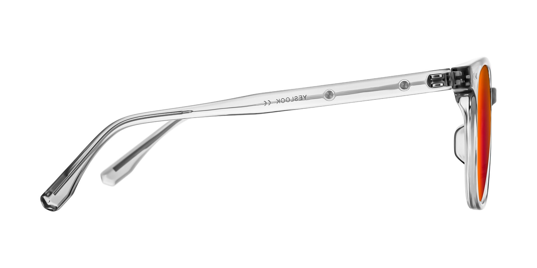 Side of Lozzuri in Transparent Gray with Red Gold Mirrored Lenses