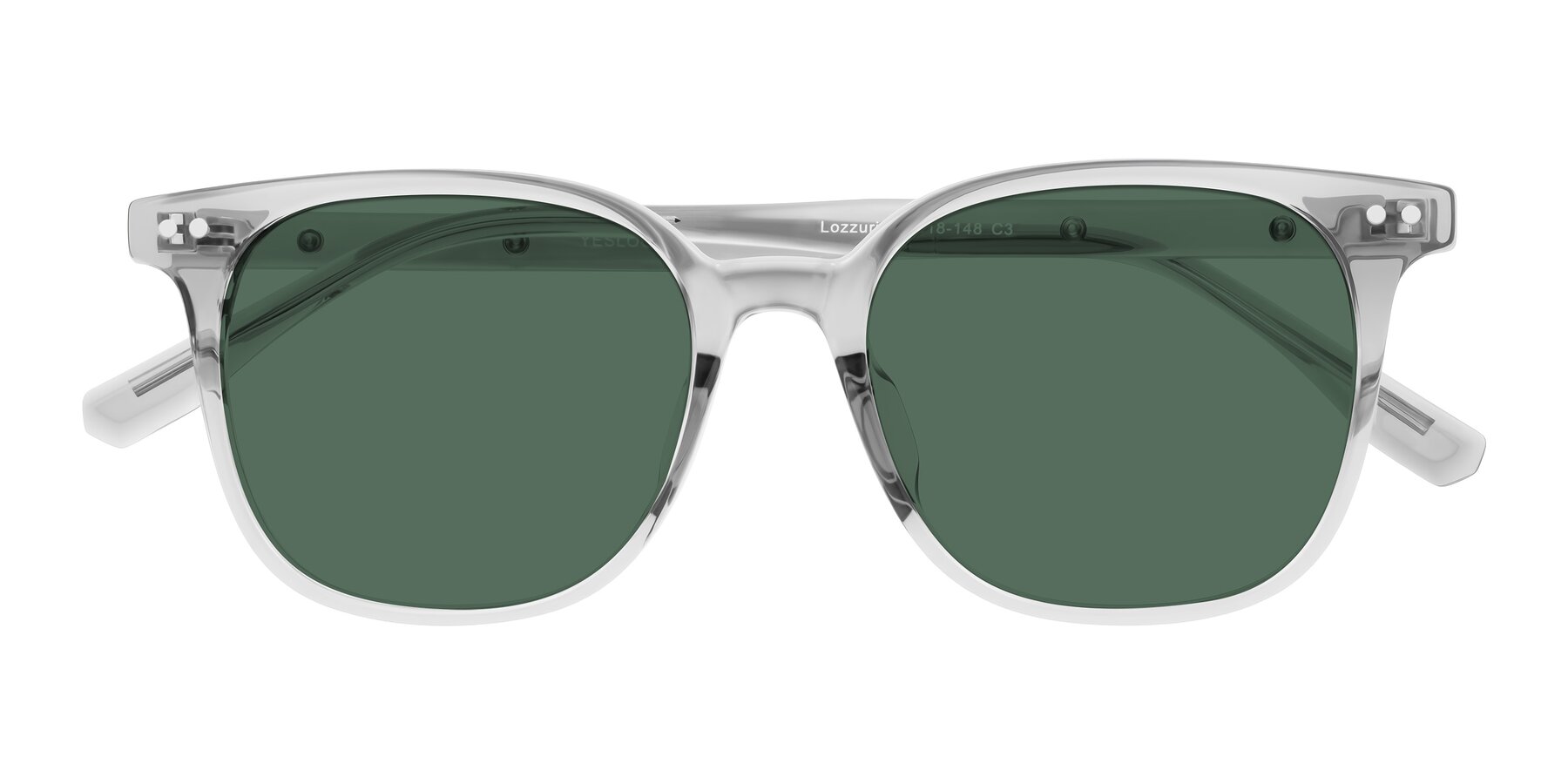 Folded Front of Lozzuri in Transparent Gray with Green Polarized Lenses