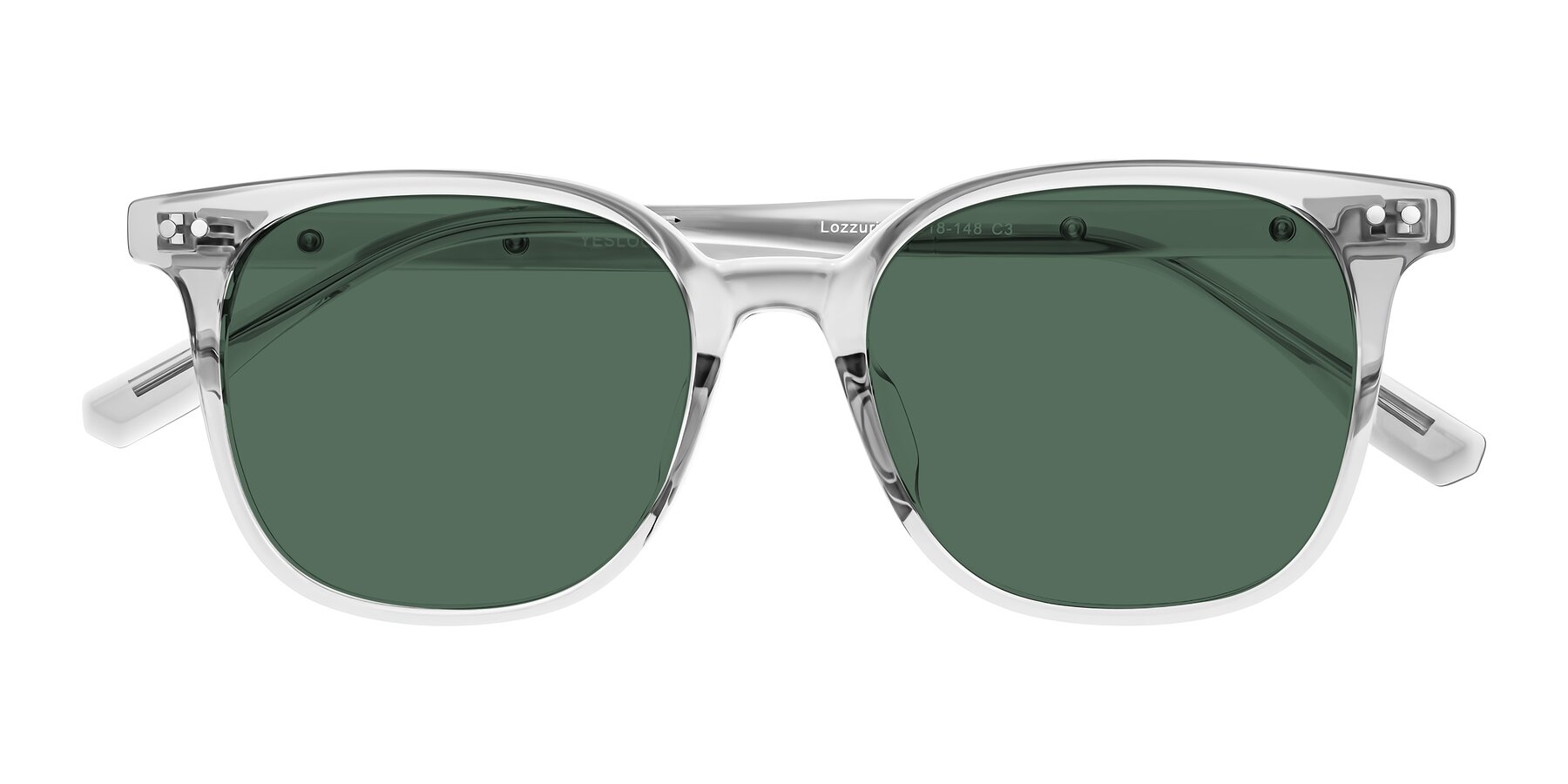 Folded Front of Lozzuri in Transparent Gray with Green Polarized Lenses