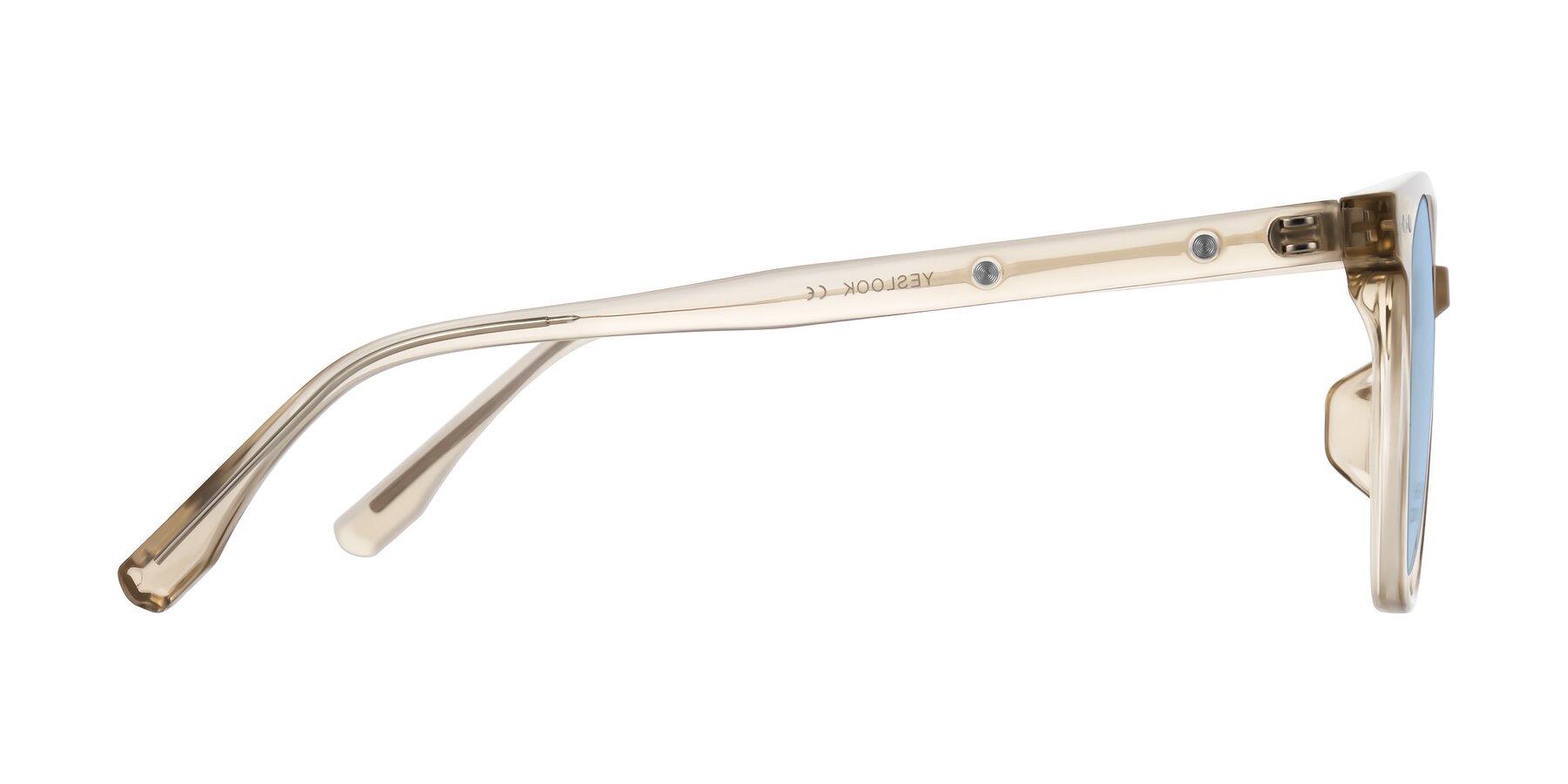 Side of Lozzuri in Transparent Champagne with Light Blue Tinted Lenses