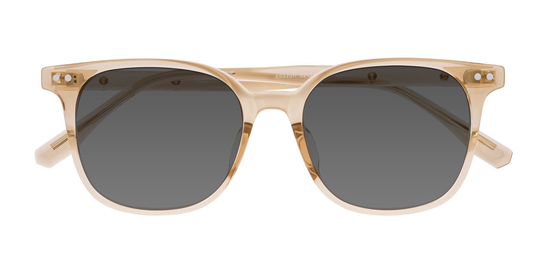 Folded Front of Lozzuri in Transparent Champagne with Medium Gray Tinted Lenses