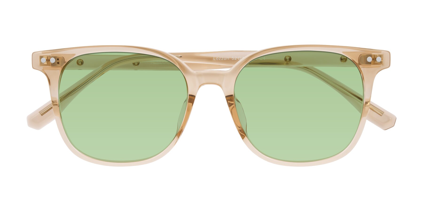 Folded Front of Lozzuri in Transparent Champagne with Medium Green Tinted Lenses