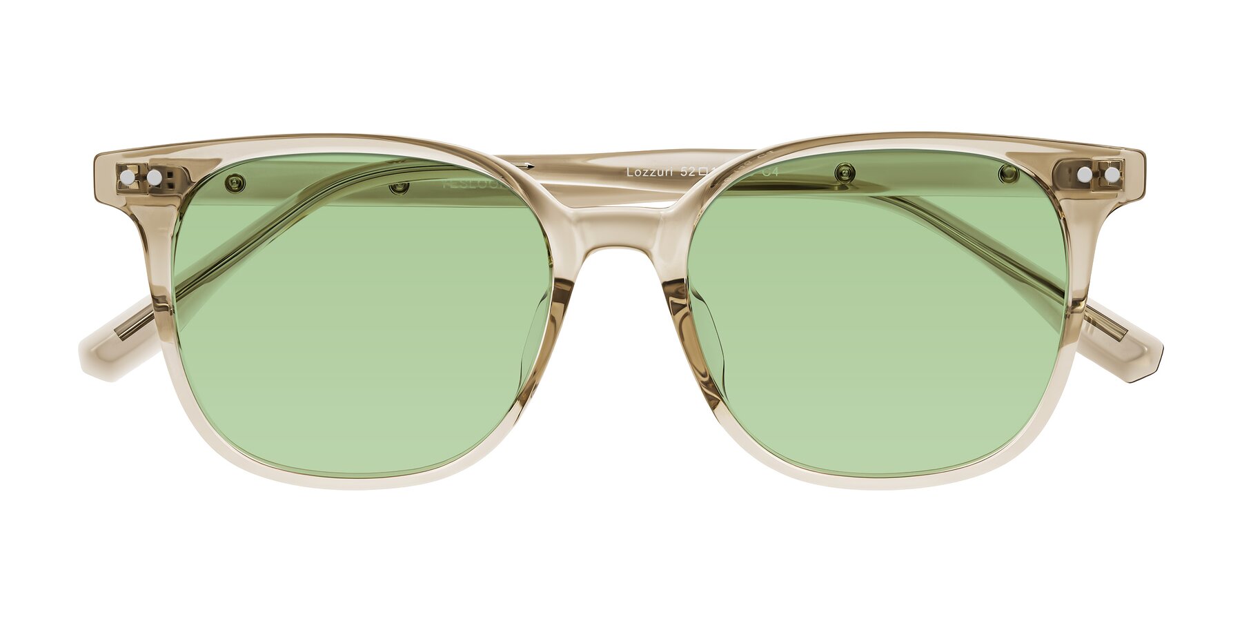 Folded Front of Lozzuri in Transparent Champagne with Medium Green Tinted Lenses