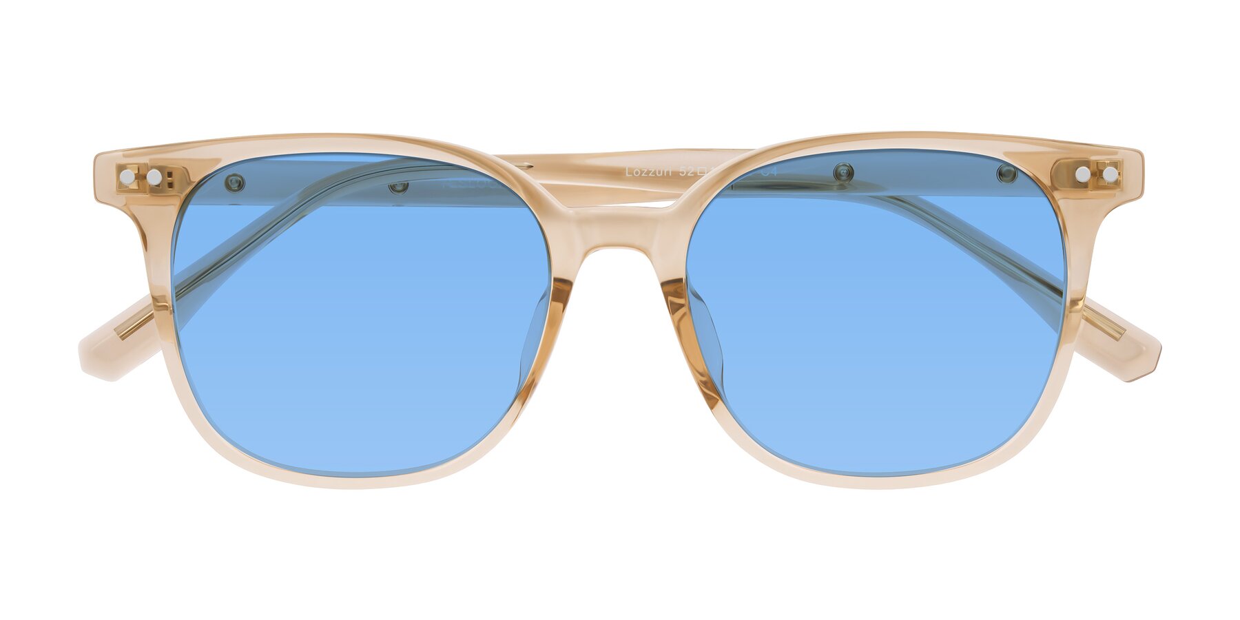 Folded Front of Lozzuri in Transparent Champagne with Medium Blue Tinted Lenses