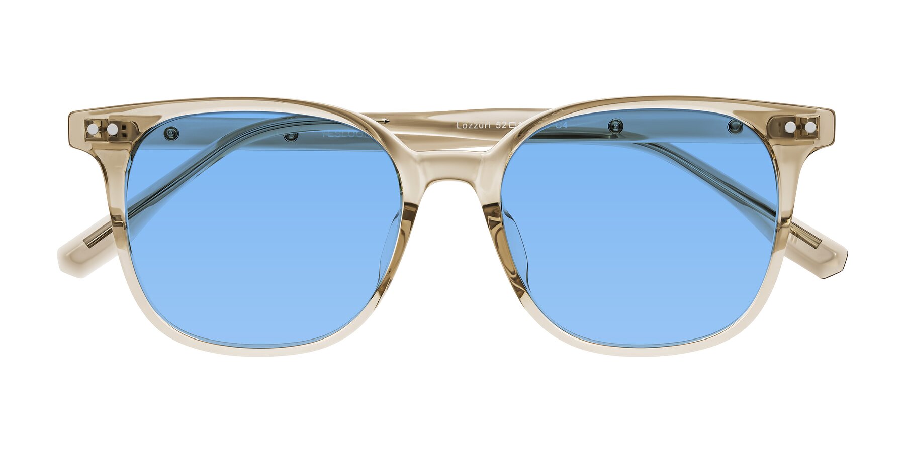 Folded Front of Lozzuri in Transparent Champagne with Medium Blue Tinted Lenses