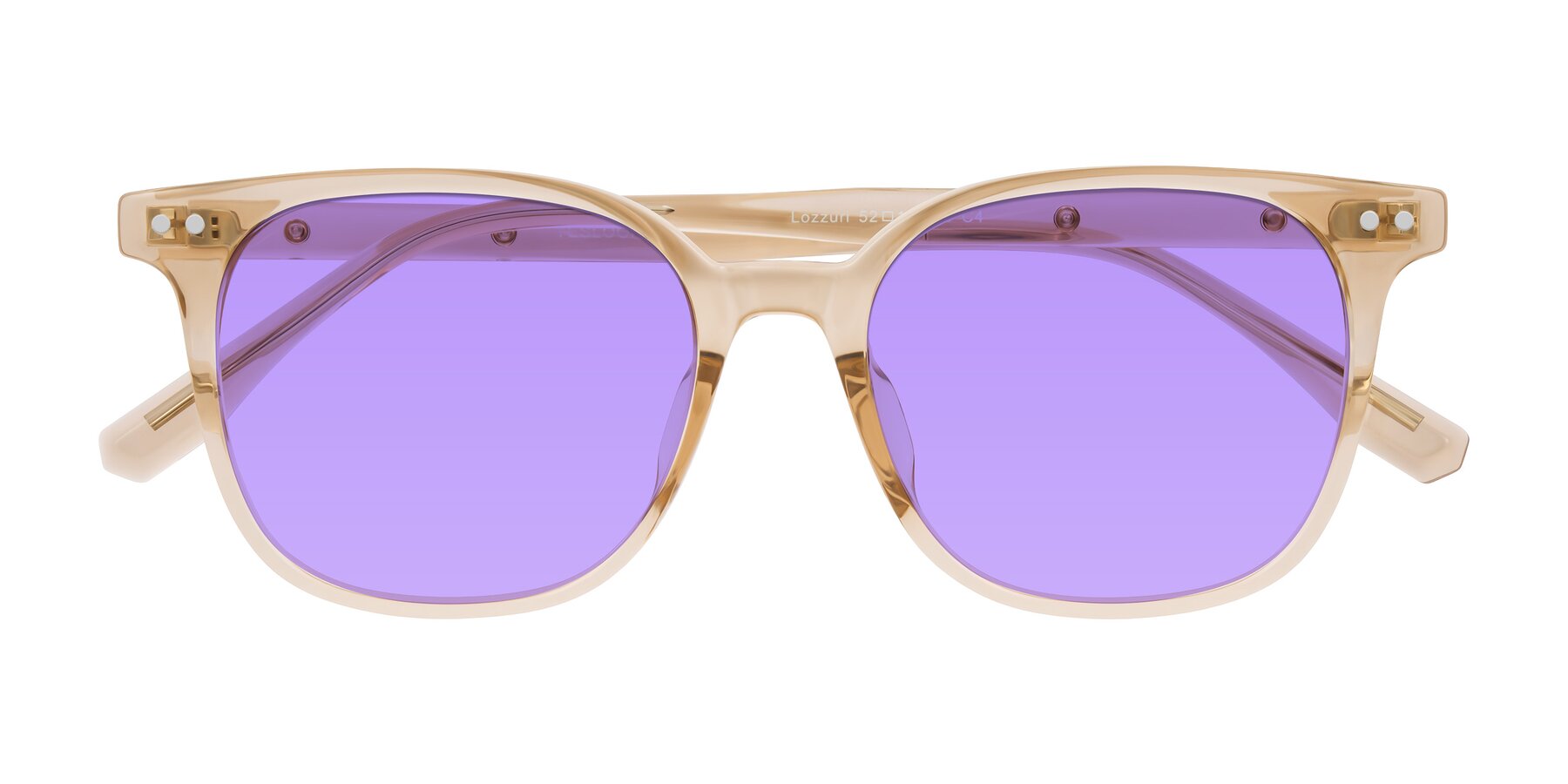 Folded Front of Lozzuri in Transparent Champagne with Medium Purple Tinted Lenses