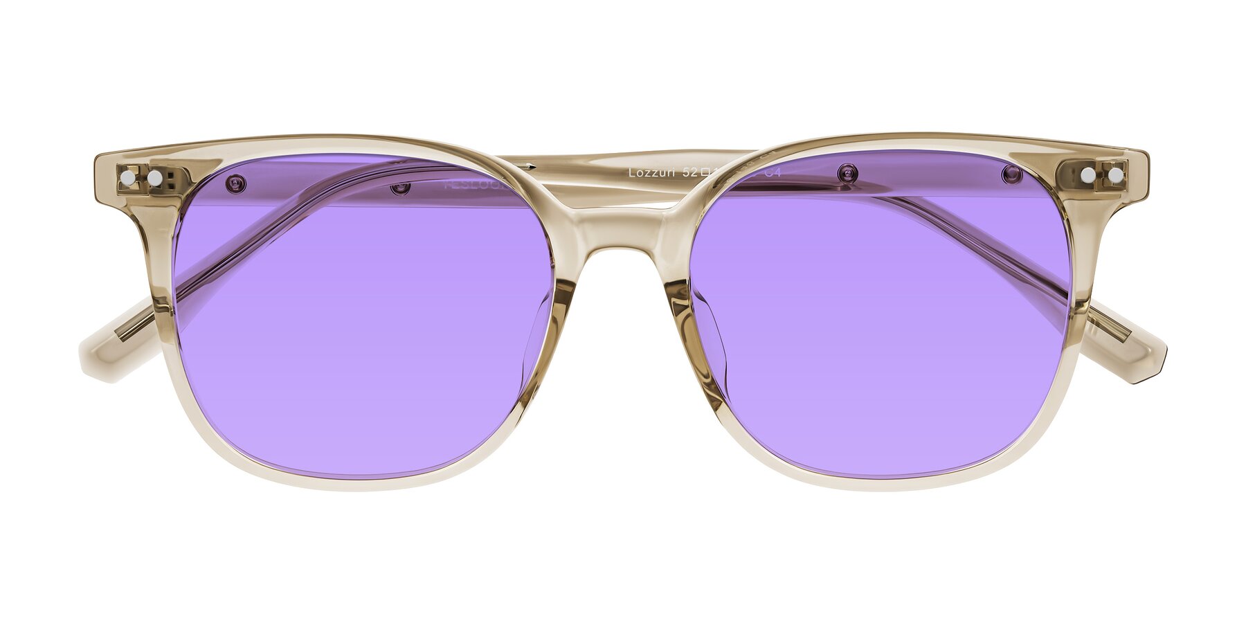 Folded Front of Lozzuri in Transparent Champagne with Medium Purple Tinted Lenses