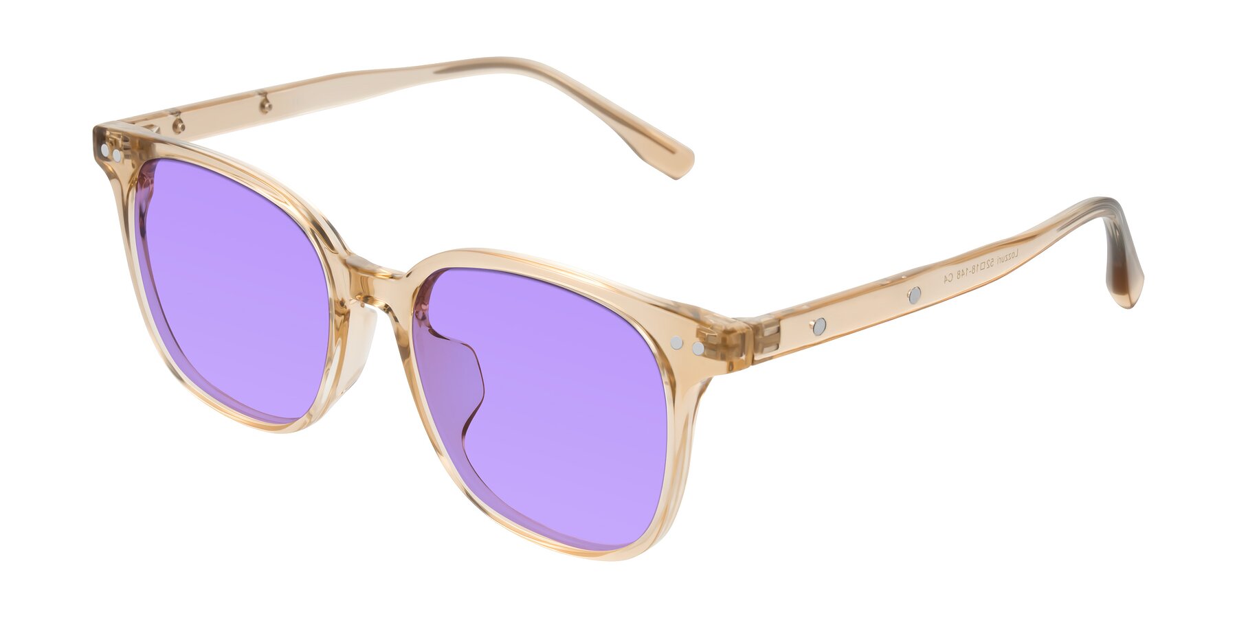 Angle of Lozzuri in Transparent Champagne with Medium Purple Tinted Lenses