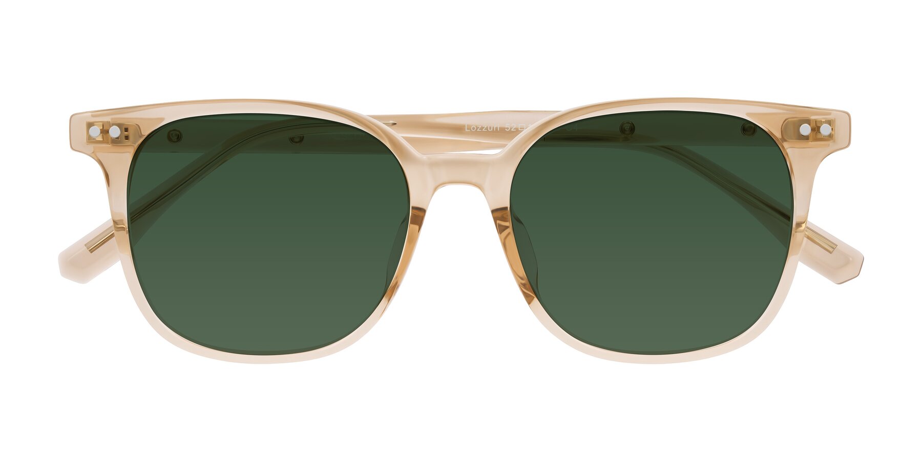 Folded Front of Lozzuri in Transparent Champagne with Green Tinted Lenses