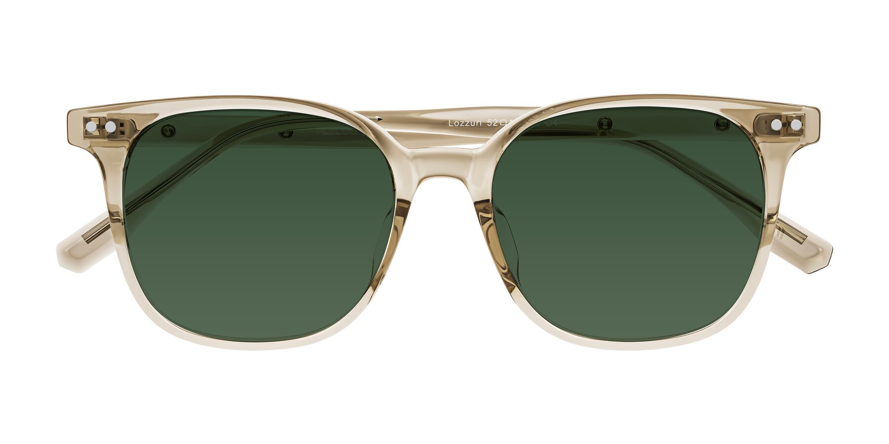 Folded Front of Lozzuri in Transparent Champagne with Green Tinted Lenses