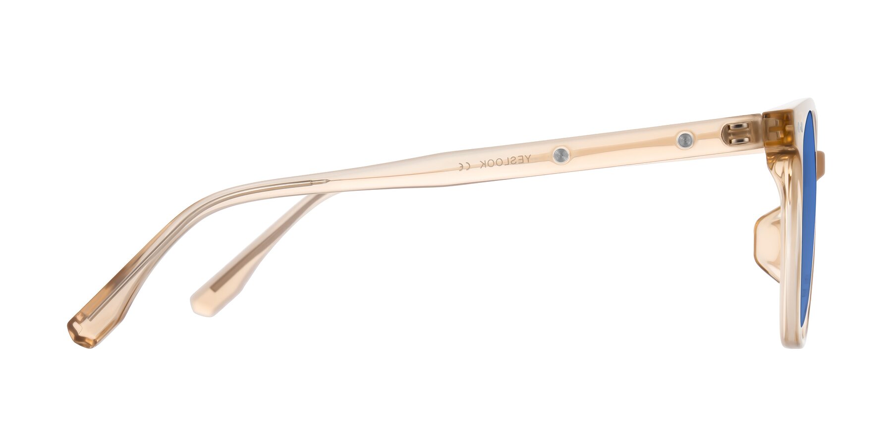 Side of Lozzuri in Transparent Champagne with Blue Tinted Lenses