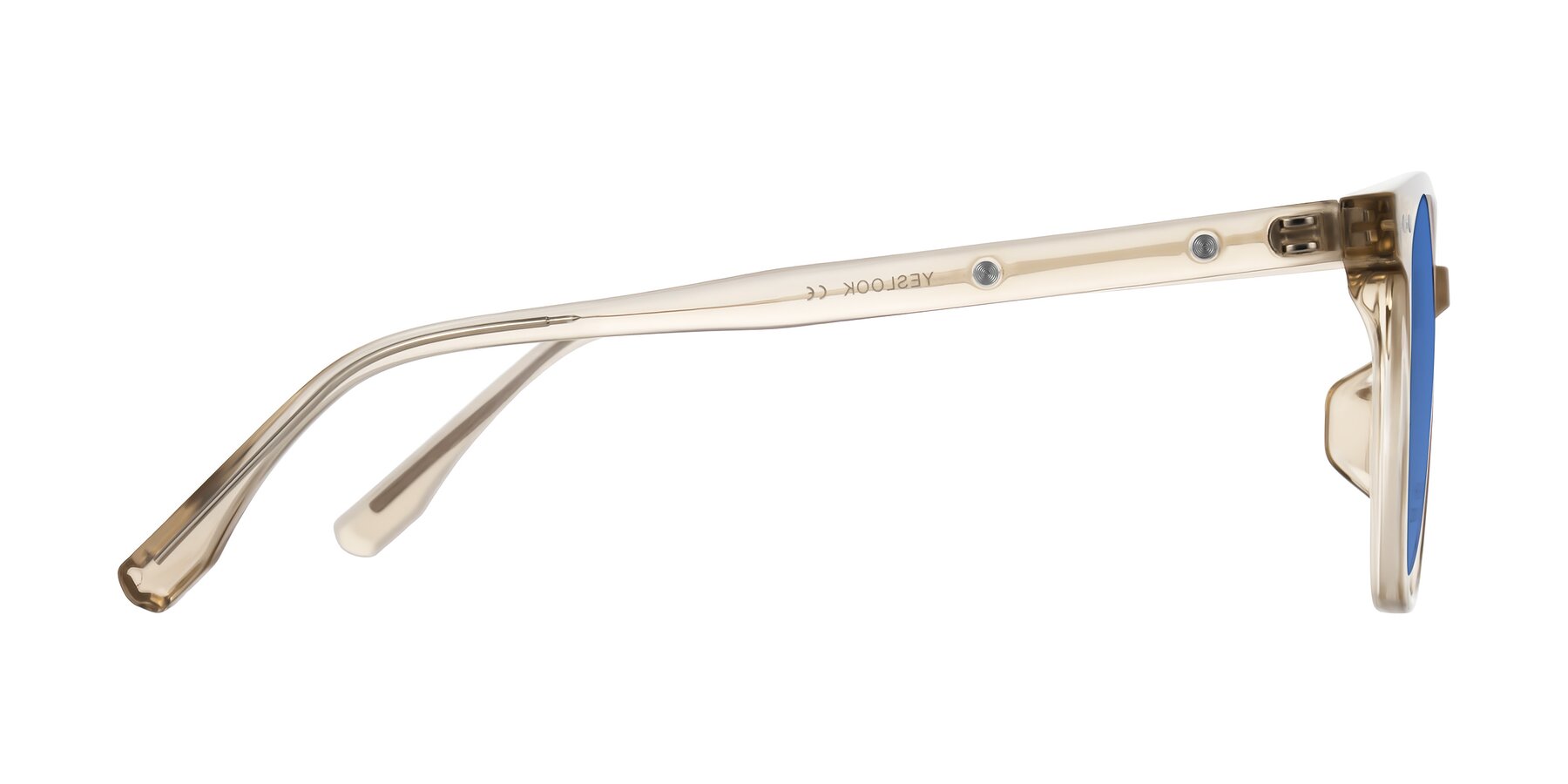 Side of Lozzuri in Transparent Champagne with Blue Tinted Lenses