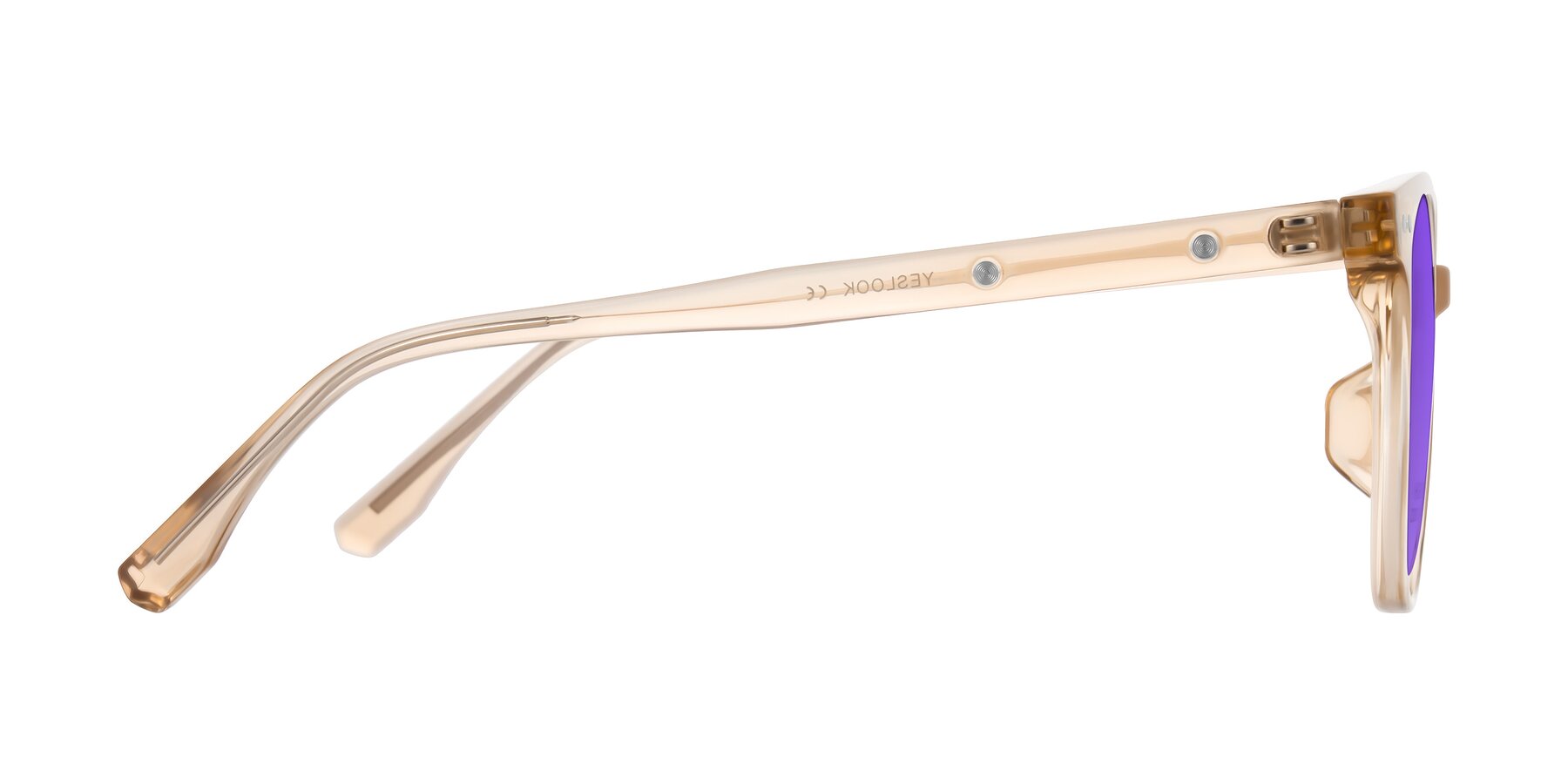 Side of Lozzuri in Transparent Champagne with Purple Tinted Lenses