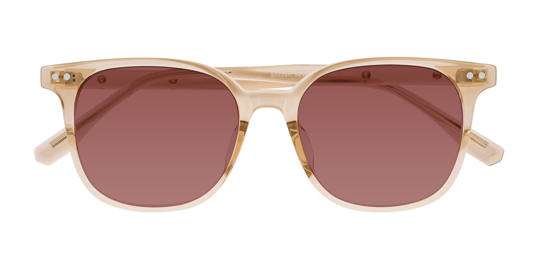 Folded Front of Lozzuri in Transparent Champagne with Garnet Tinted Lenses