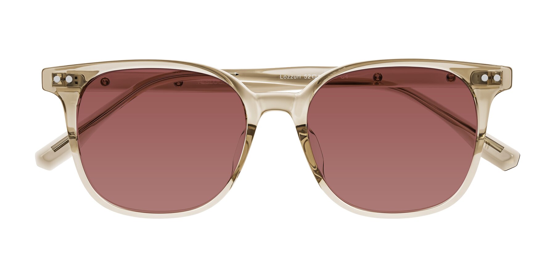 Folded Front of Lozzuri in Transparent Champagne with Garnet Tinted Lenses