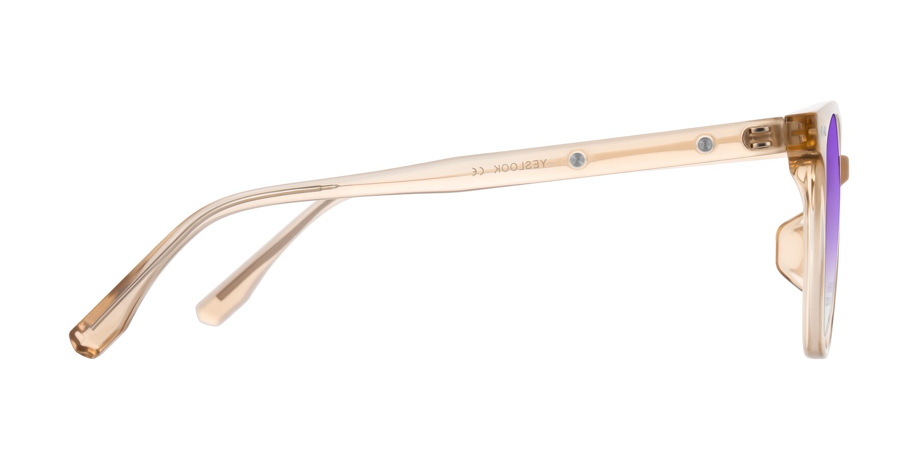 Side of Lozzuri in Transparent Champagne with Purple Gradient Lenses