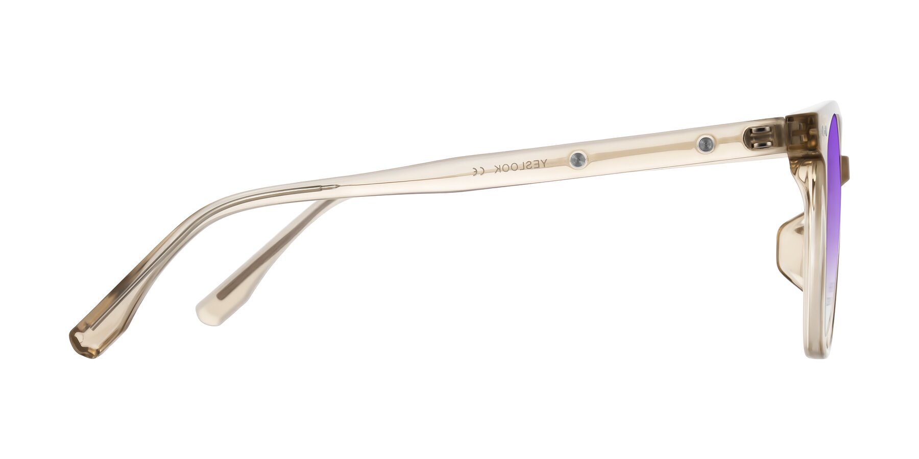Side of Lozzuri in Transparent Champagne with Purple Gradient Lenses