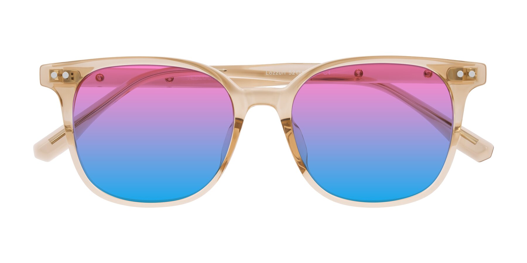 Folded Front of Lozzuri in Transparent Champagne with Pink / Blue Gradient Lenses