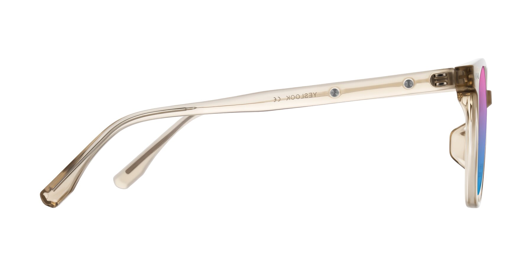 Side of Lozzuri in Transparent Champagne with Pink / Blue Gradient Lenses