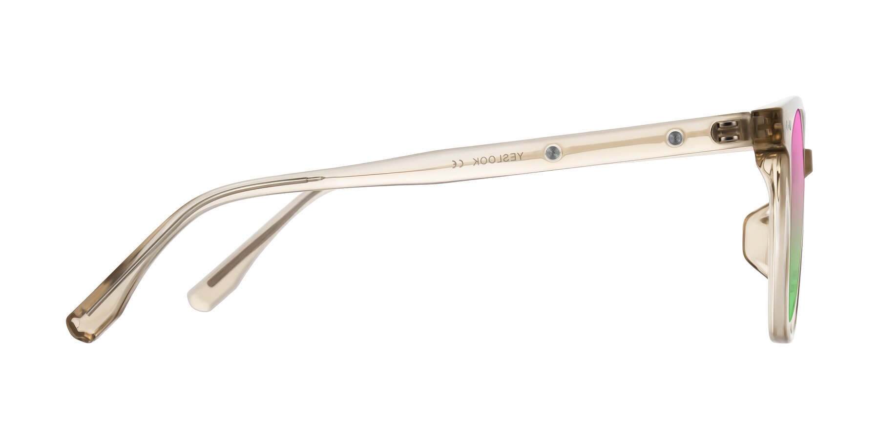 Side of Lozzuri in Transparent Champagne with Pink / Green Gradient Lenses
