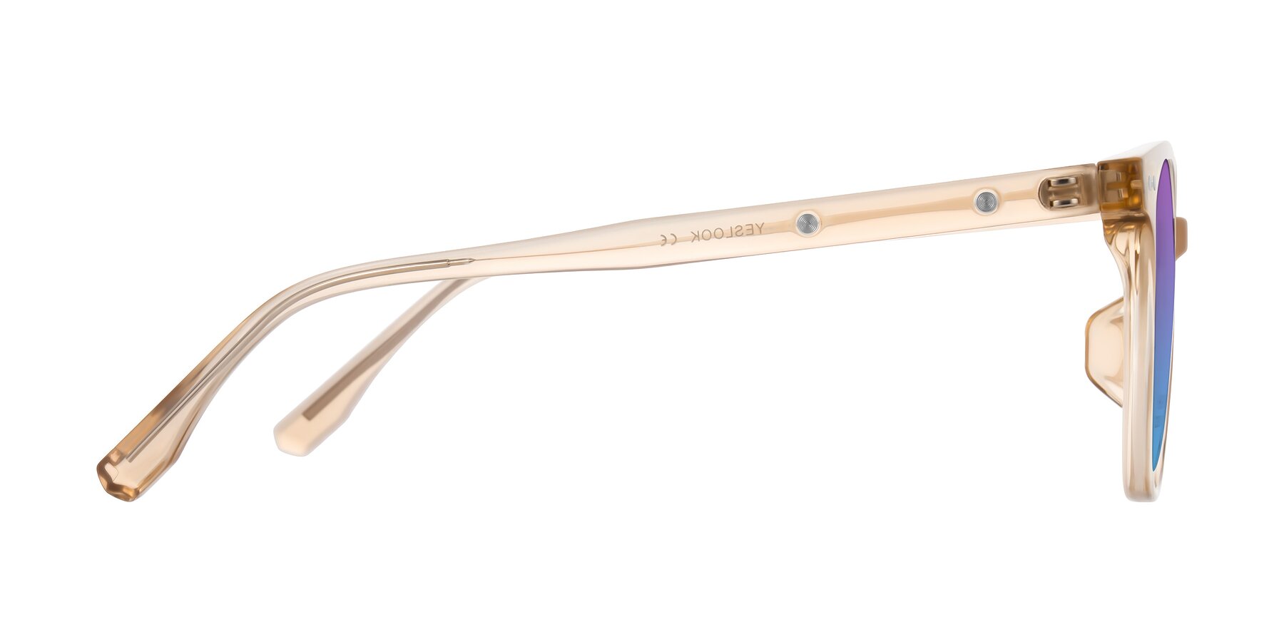 Side of Lozzuri in Transparent Champagne with Purple / Blue Gradient Lenses