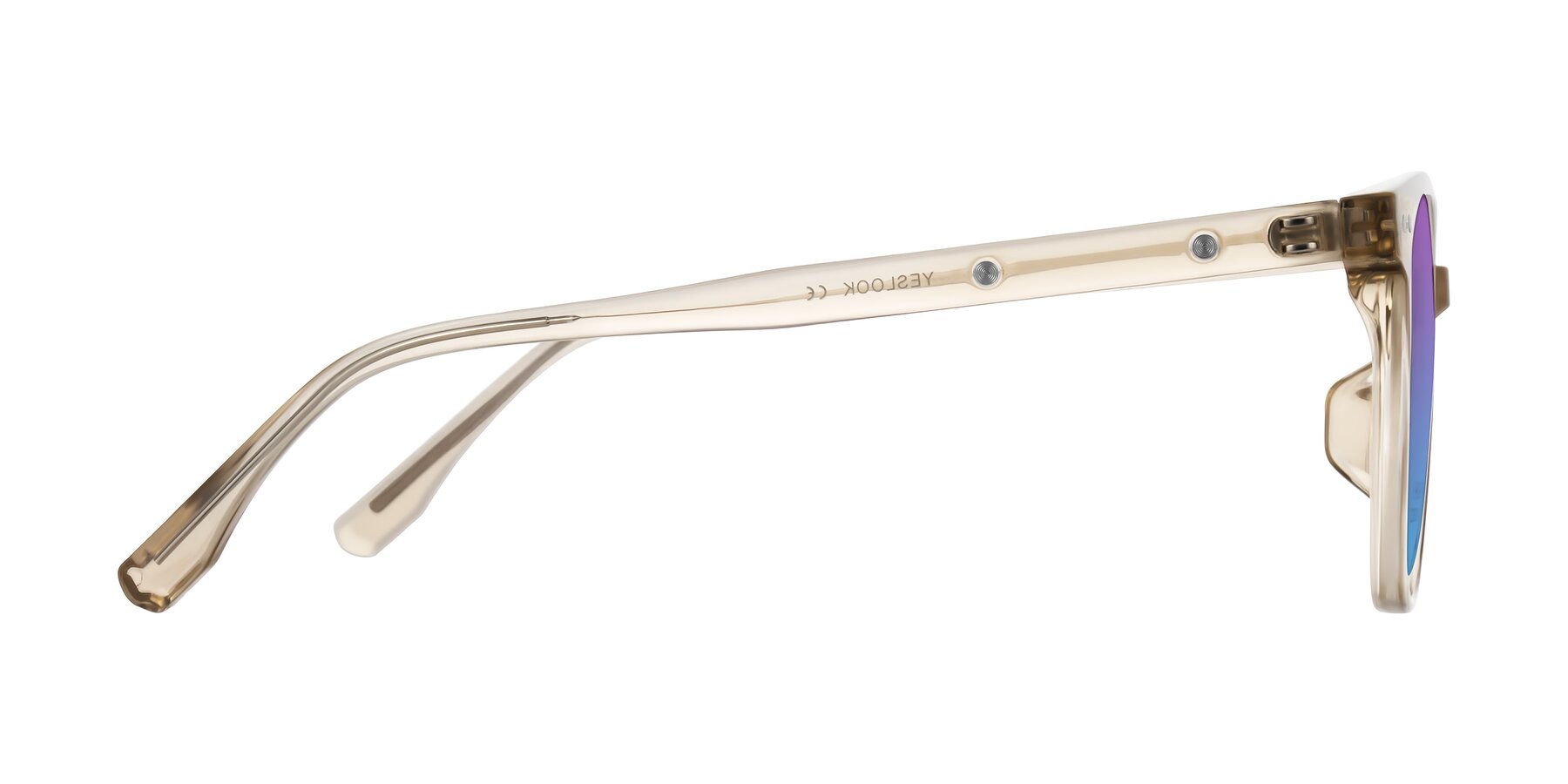 Side of Lozzuri in Transparent Champagne with Purple / Blue Gradient Lenses