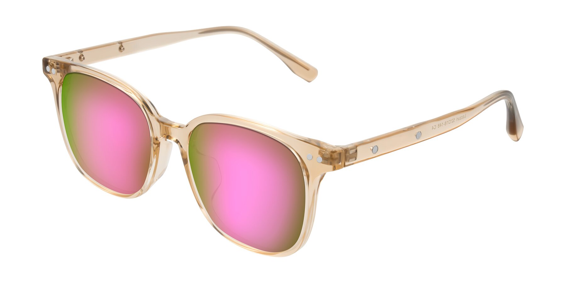 Angle of Lozzuri in Transparent Champagne with Pink Mirrored Lenses