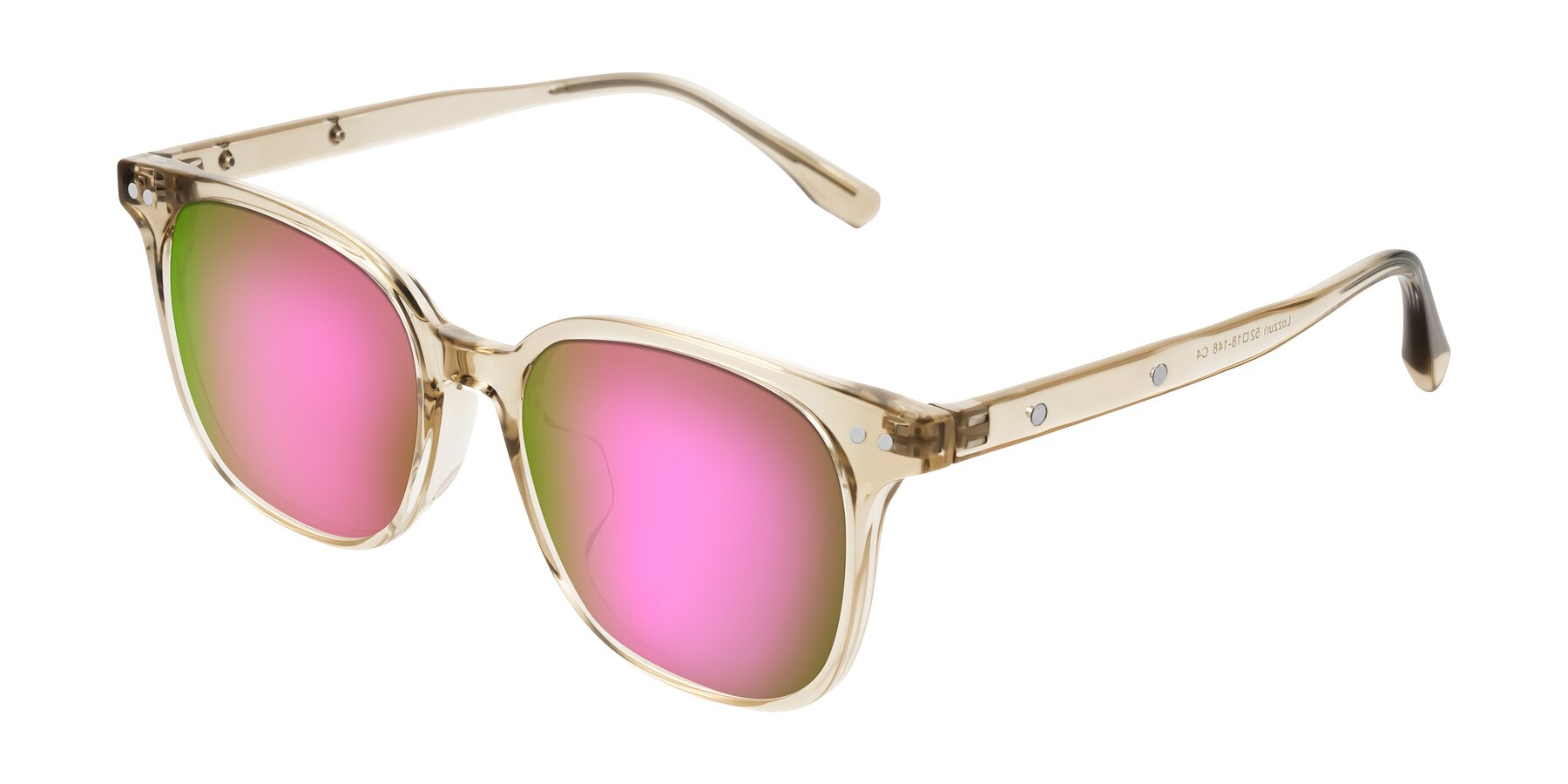 Angle of Lozzuri in Transparent Champagne with Pink Mirrored Lenses