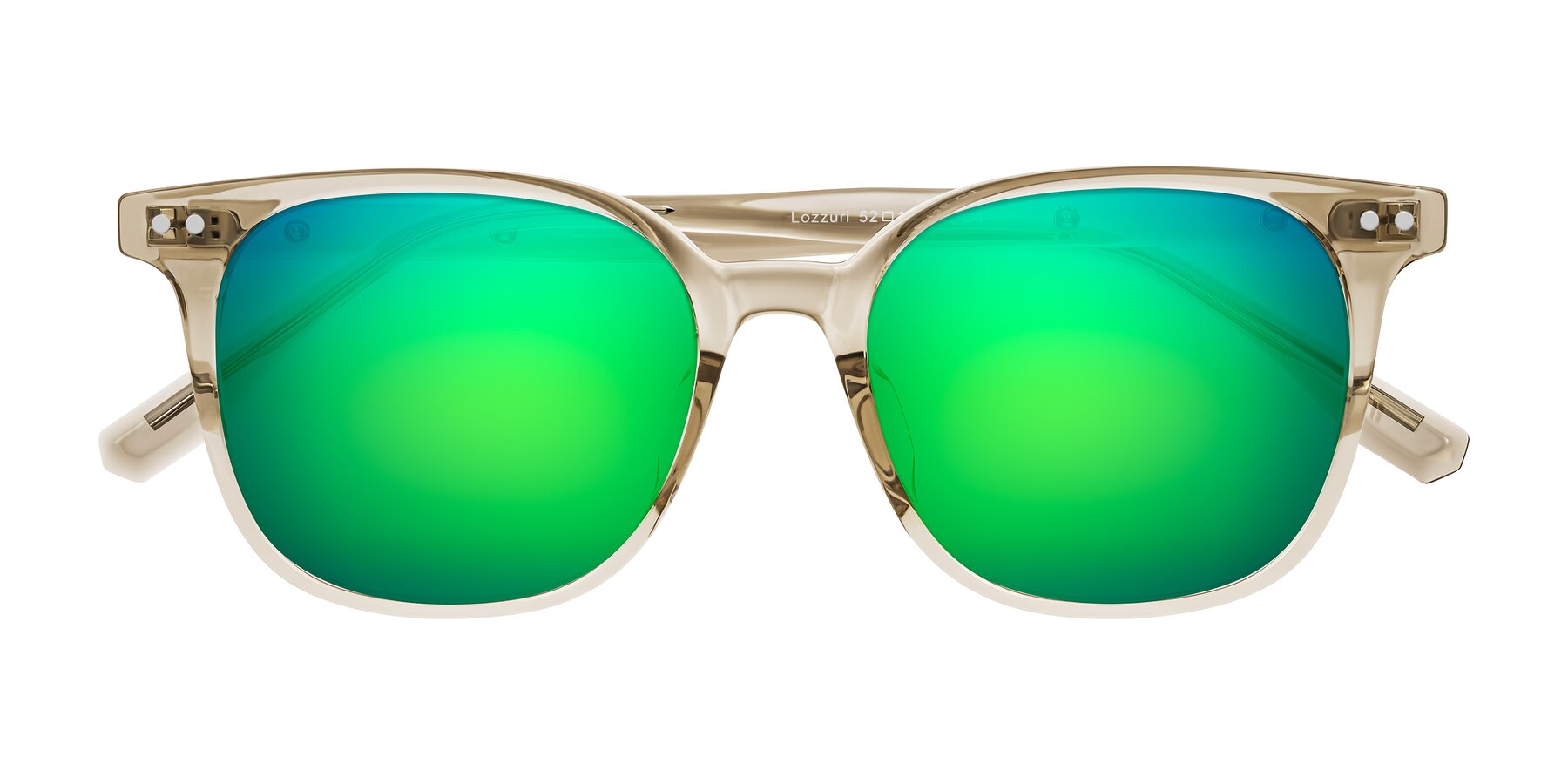 Folded Front of Lozzuri in Transparent Champagne with Green Mirrored Lenses