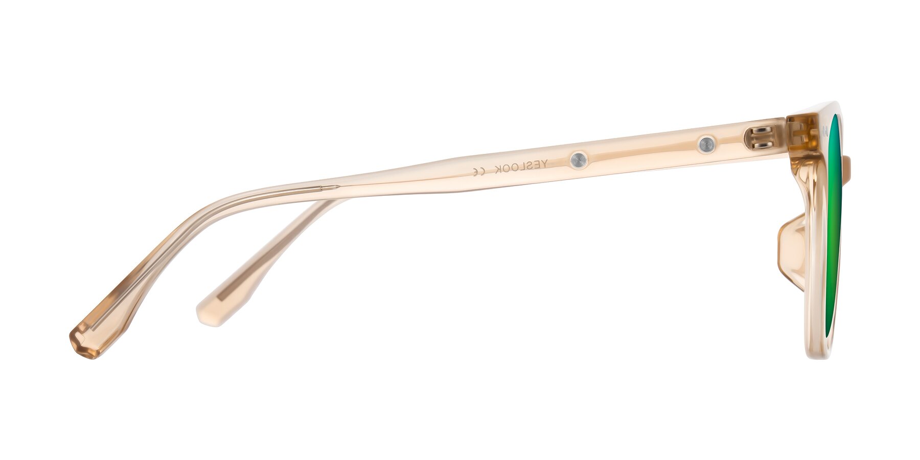 Side of Lozzuri in Transparent Champagne with Green Mirrored Lenses