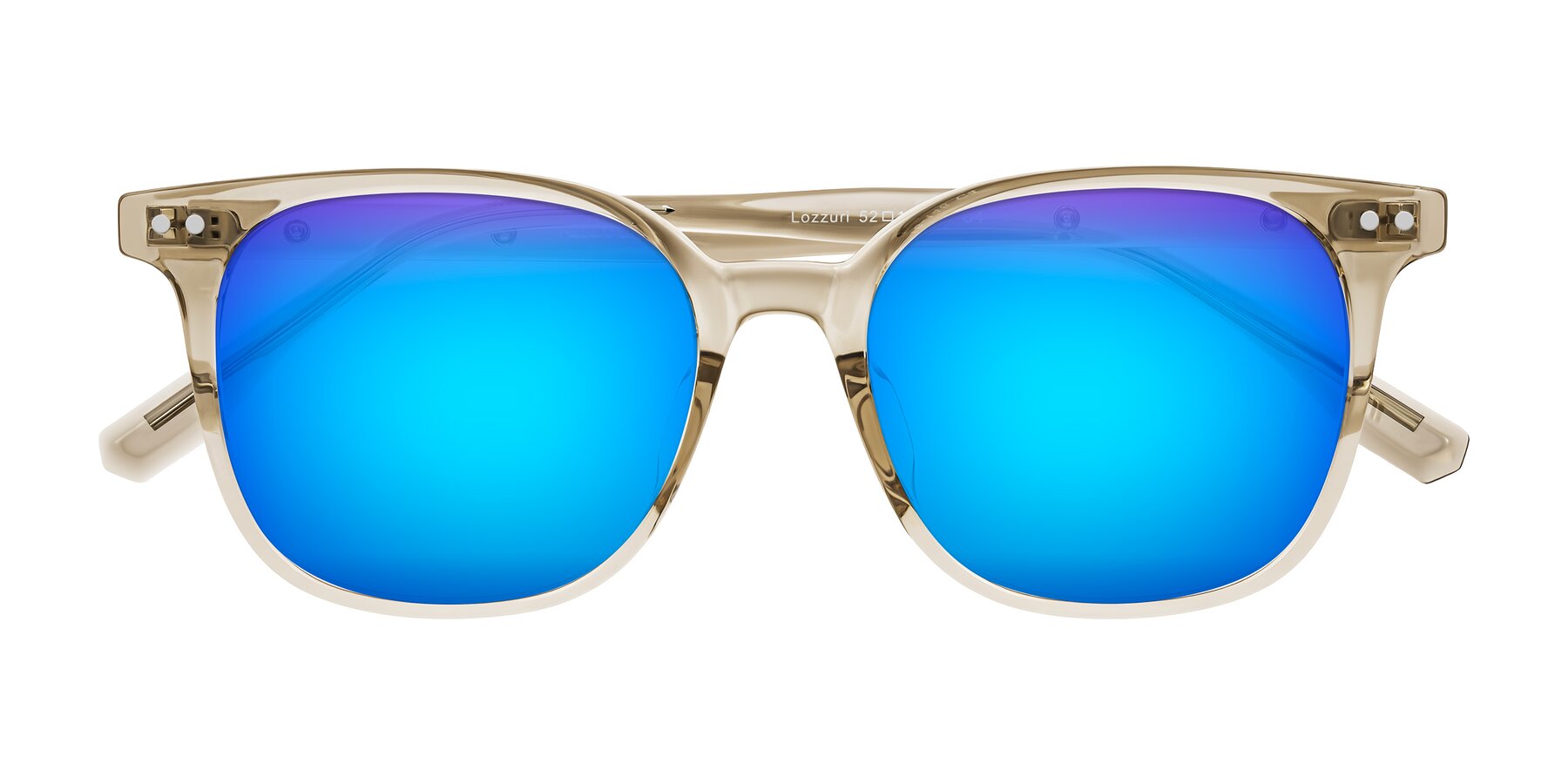 Folded Front of Lozzuri in Transparent Champagne with Blue Mirrored Lenses