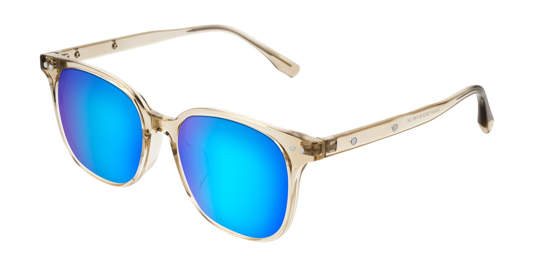 Angle of Lozzuri in Transparent Champagne with Blue Mirrored Lenses