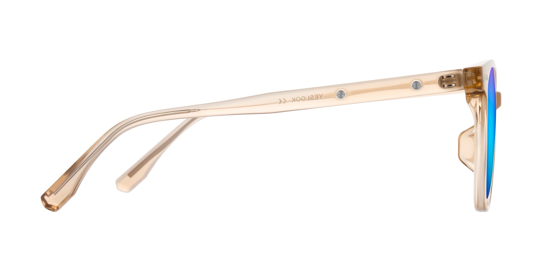Side of Lozzuri in Transparent Champagne with Blue Mirrored Lenses