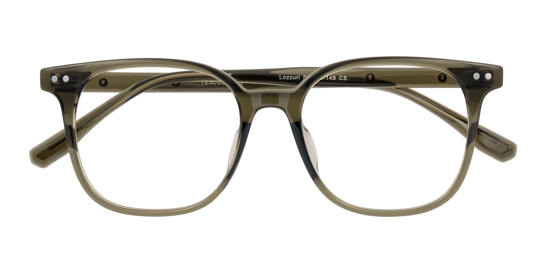 Folded Front of Lozzuri in Translucent Green with Clear Reading Eyeglass Lenses