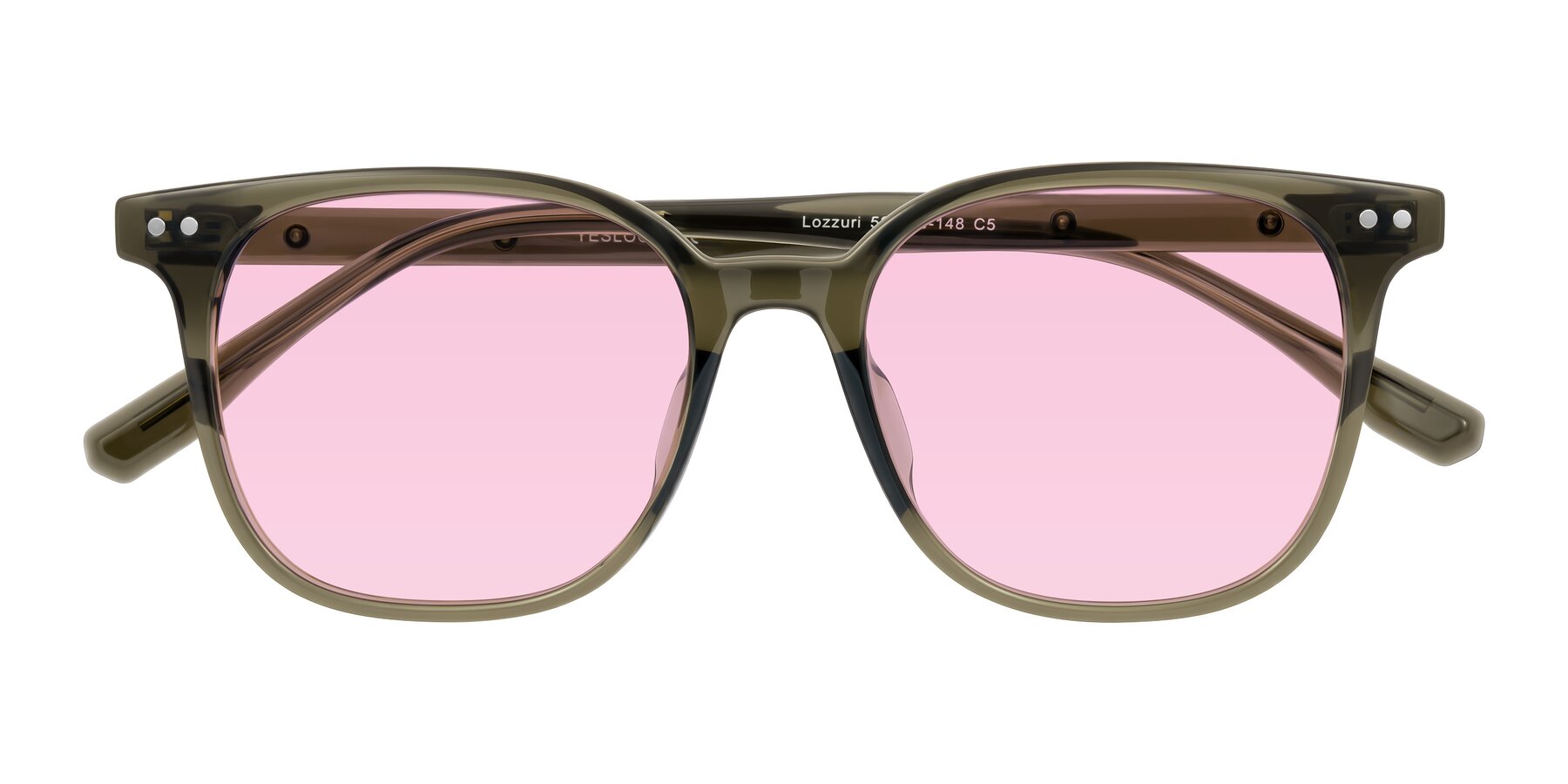Folded Front of Lozzuri in Translucent Green with Light Pink Tinted Lenses