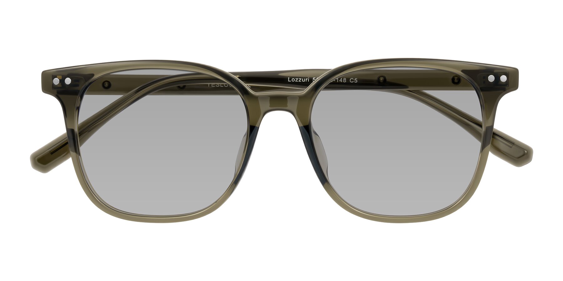 Folded Front of Lozzuri in Translucent Green with Light Gray Tinted Lenses
