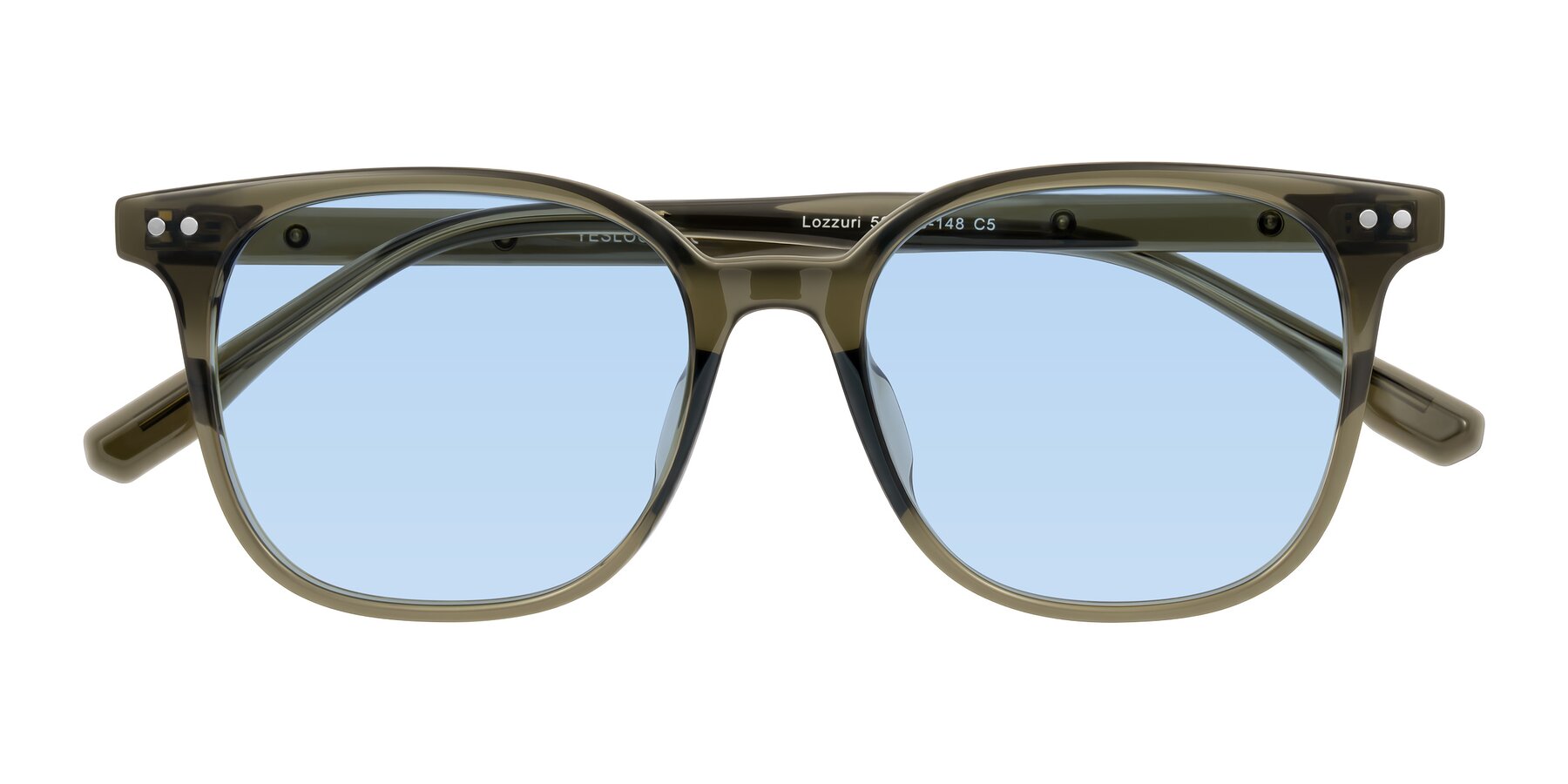 Folded Front of Lozzuri in Translucent Green with Light Blue Tinted Lenses
